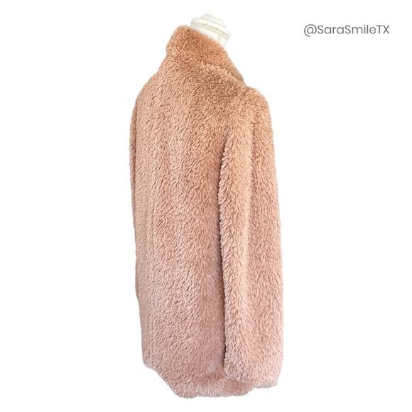 KENNETH COLE NY Blush Pink Teddy Bear Plush Faux Fur Mid-Length Coat - Picture 7 of 15